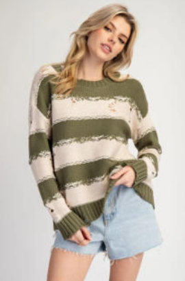 Eesome SG10234 Distressed Striped Sweater