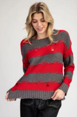 Eesome SG10234 Distressed Striped Sweater