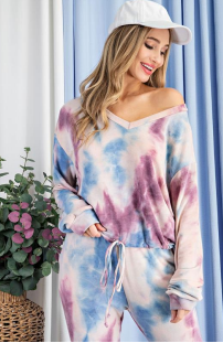 Eesome TG53911 Tie Dye Vneck Top