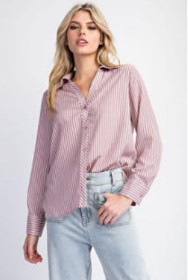 Eesome TK11605 Striped Blouse Button Down