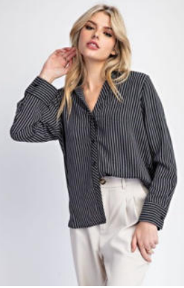 Eesome TK11605 Striped Blouse Button Down