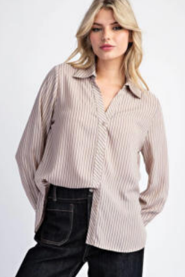 Eesome TK11605 Striped Blouse Button Down