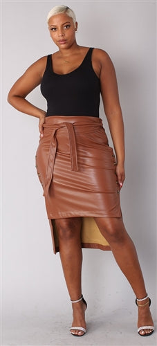 For Her 81893 Faux Leather Side Button High-low Skirt