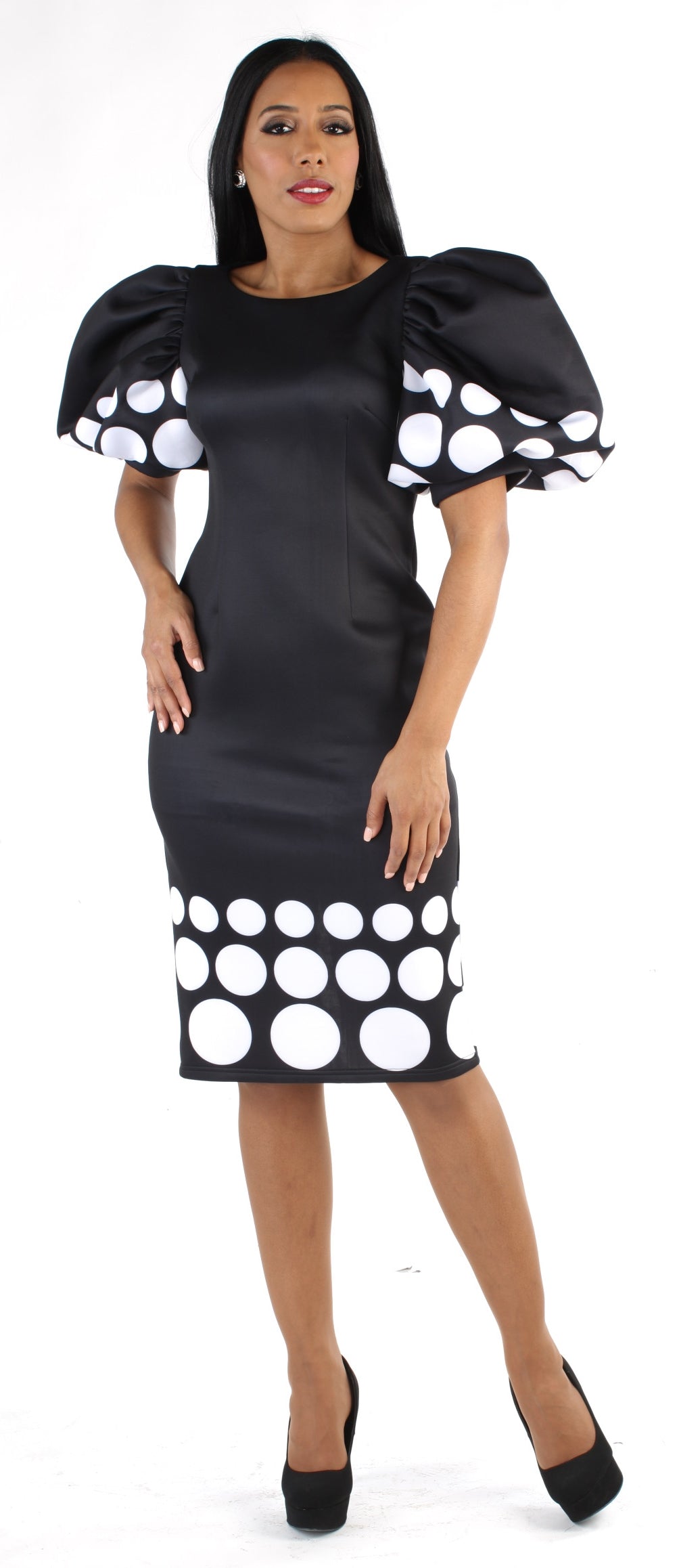 For Her 8785 Puff Sleeve Scuba Dress