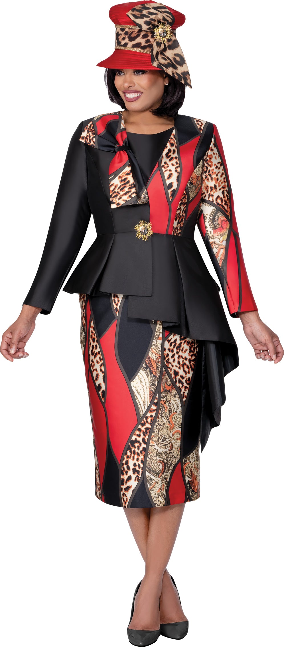 GMI 400563W 3pc Animal Color Block Plus Size Skirt Suit