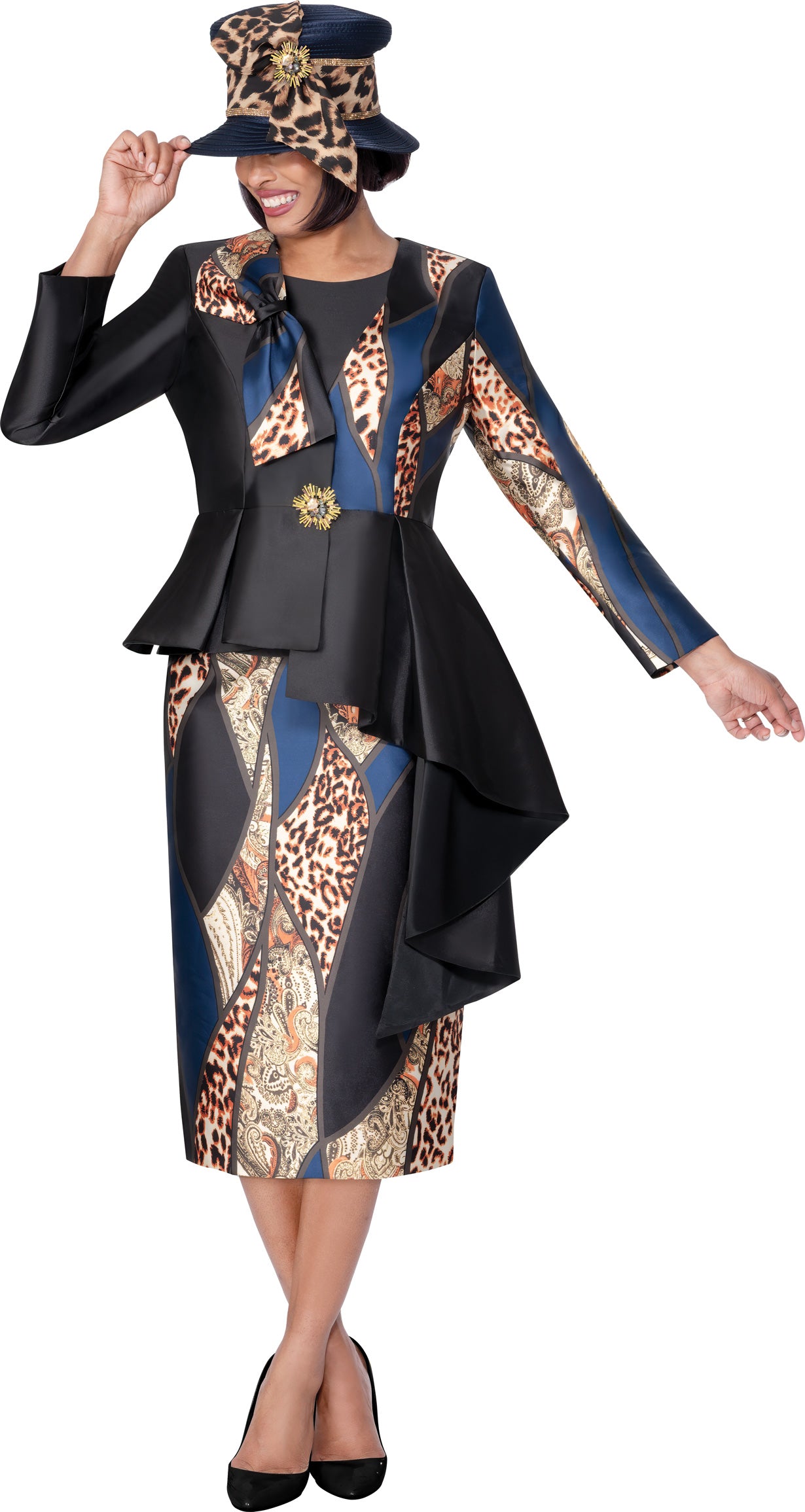 GMI 400563W 3pc Animal Color Block Plus Size Skirt Suit