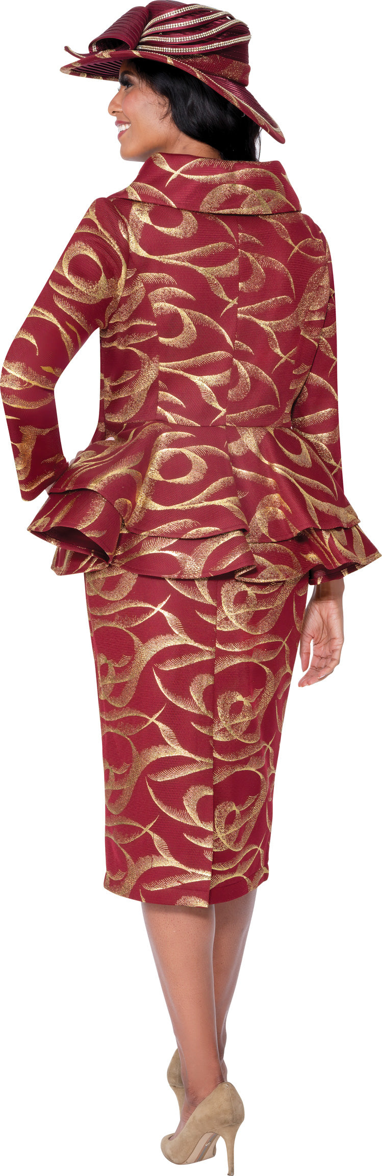 GMI 400632W Mesh Foil Design Plus Size Skirt Suit