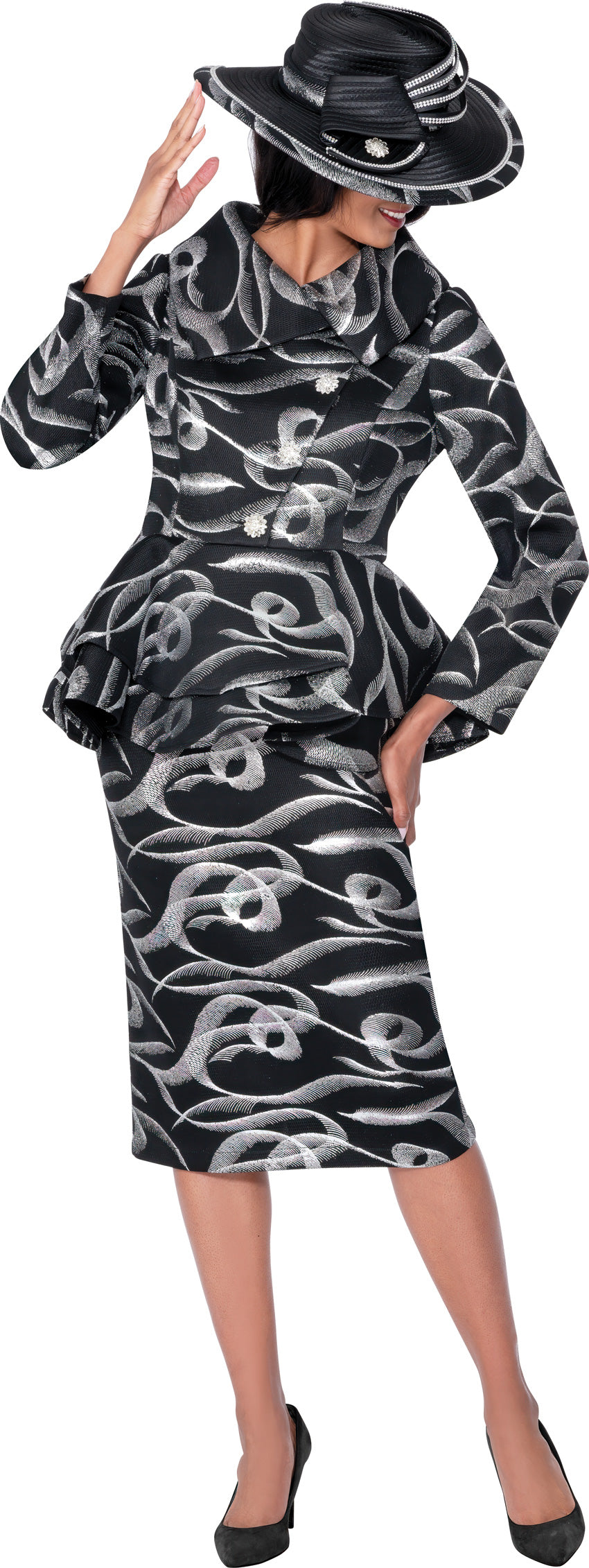 GMI 400632W Mesh Foil Design Plus Size Skirt Suit