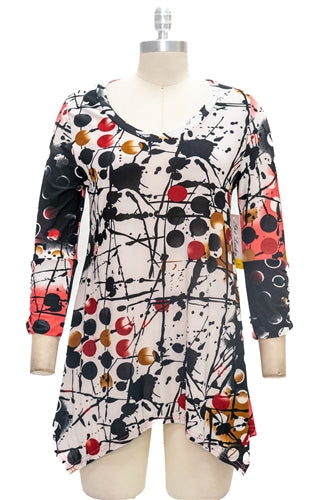 GET Lucky 5008 Long Tunic Print Vneck Top