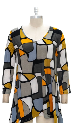 GET Lucky 5009 Long Tunic Print Round Neck Top