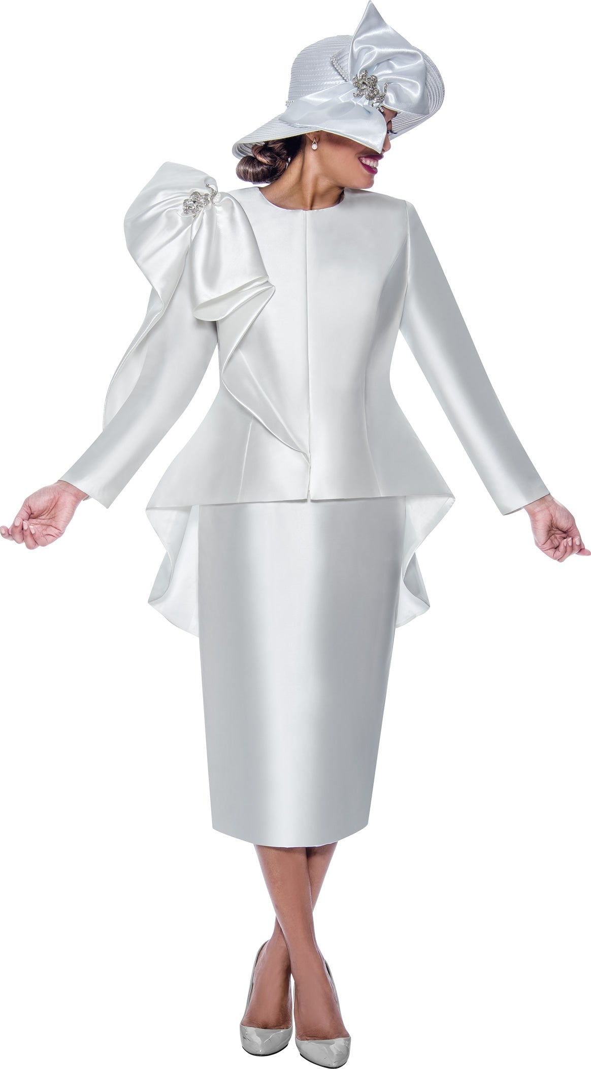 GMI 10032W Drapped Bow Skirt Suit w/ HILO Jacket