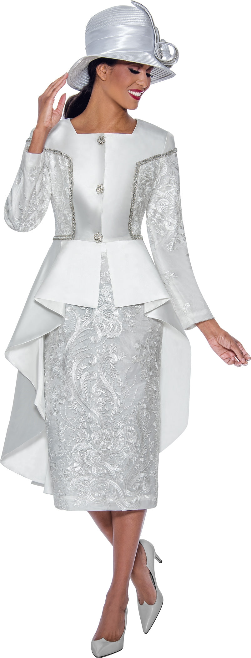 GMI 10052W Lace and Twil Hilo Skirt Suit