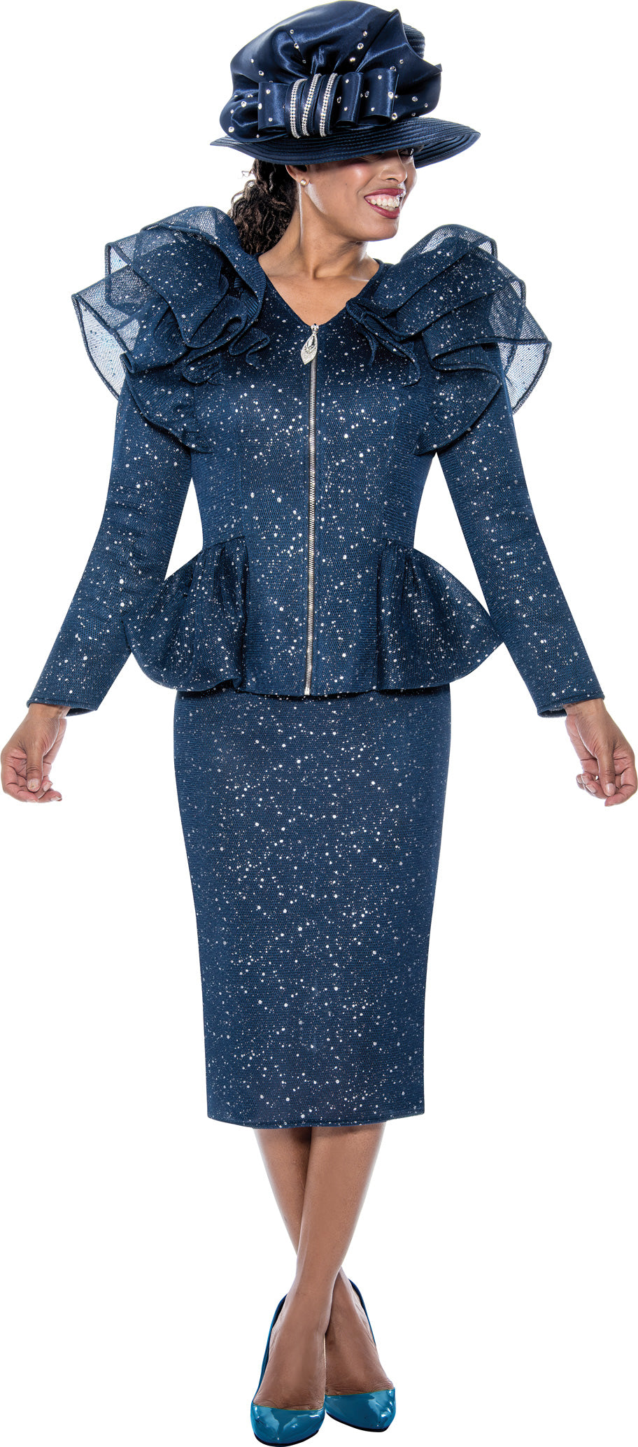 GMI 400742W Mesh Zip Up Crystal Plus Size Skirt Suit