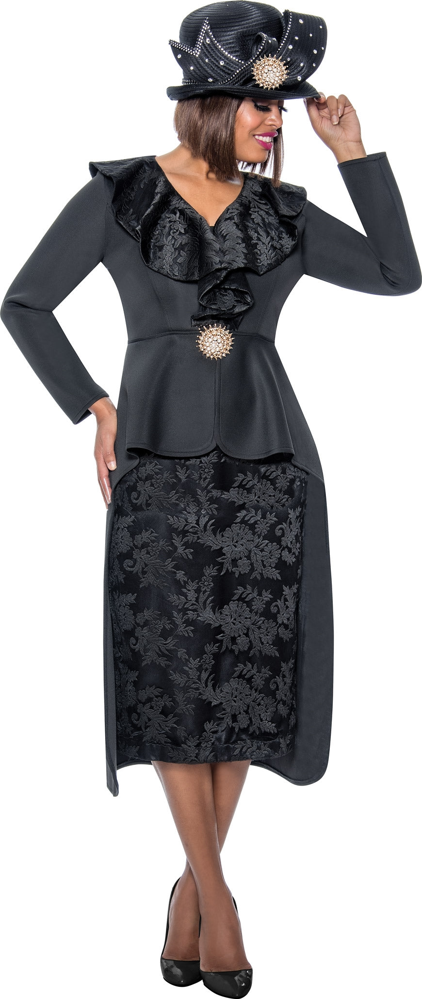 GMI 9182W High-low Peplum PlusSize 2pc Skirt Suit