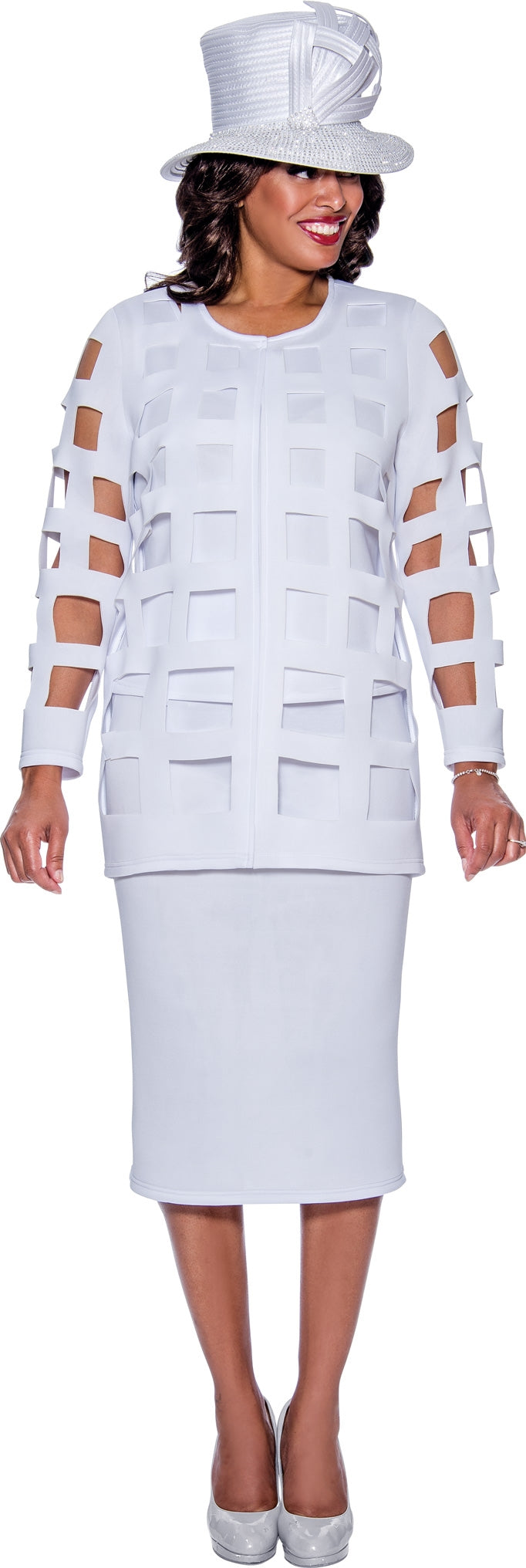 GMI 9203 Lattice Cut-out 3pc Skirt Suit