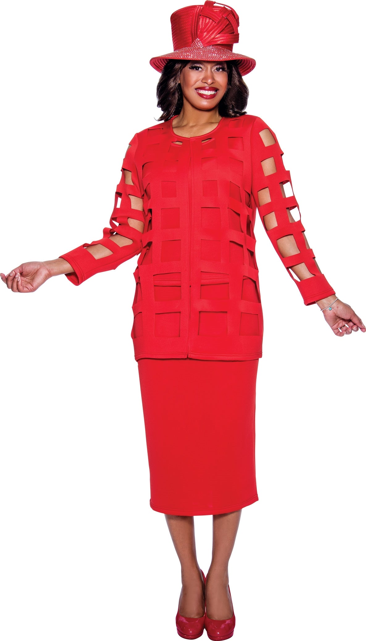 GMI 9203W Lattice Cut-out PlusSize 3pc Skirt Suit