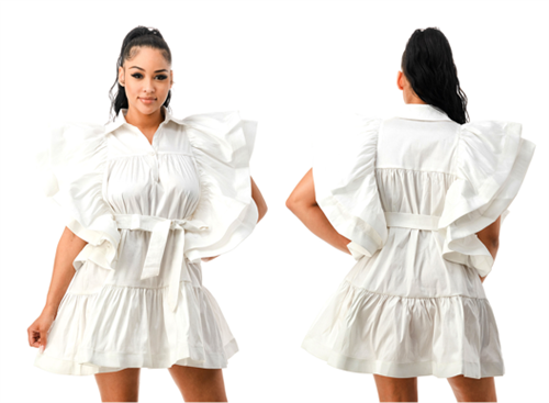 Highlight HD093SM Ruffle Sleeve Tiered Dress