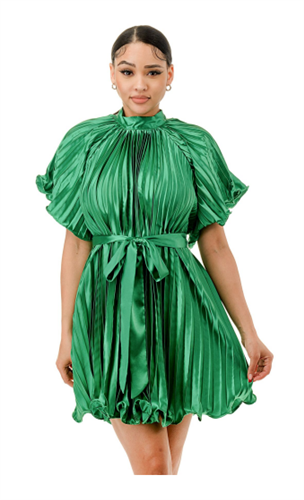 Highlight HD1258SATX Plus Size Pleated Dress w/ Belt