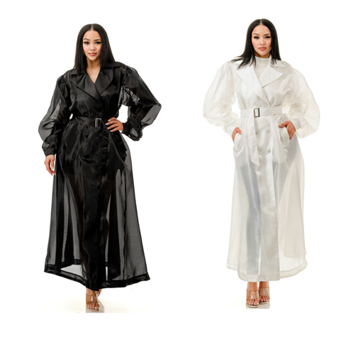 Highlight HJK1256ATX Plus Size Long Sheer Jacket w/ Belt