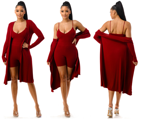 Highlight R233C234X Romper and Duster Ribbed Knit PlusSize 2pc Set