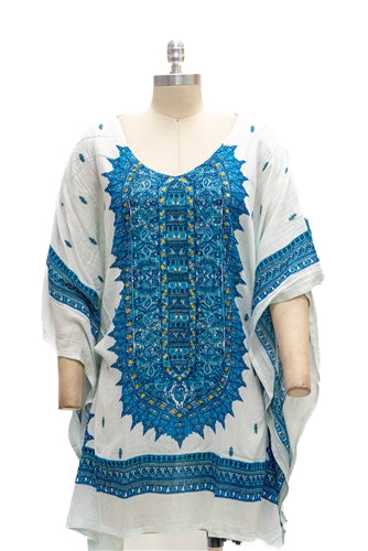 India Blue 1241 Short Print Kaftan
