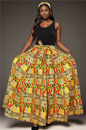 Kara Chic 7001N Long Print Skirt