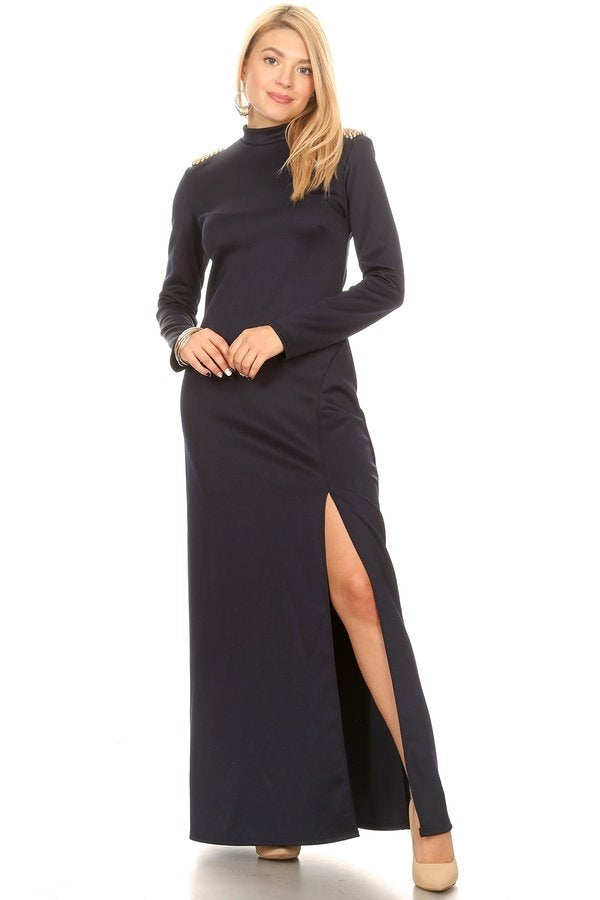 Karen T Designs 7012S Studded Shoulder Maxi Knit Dress