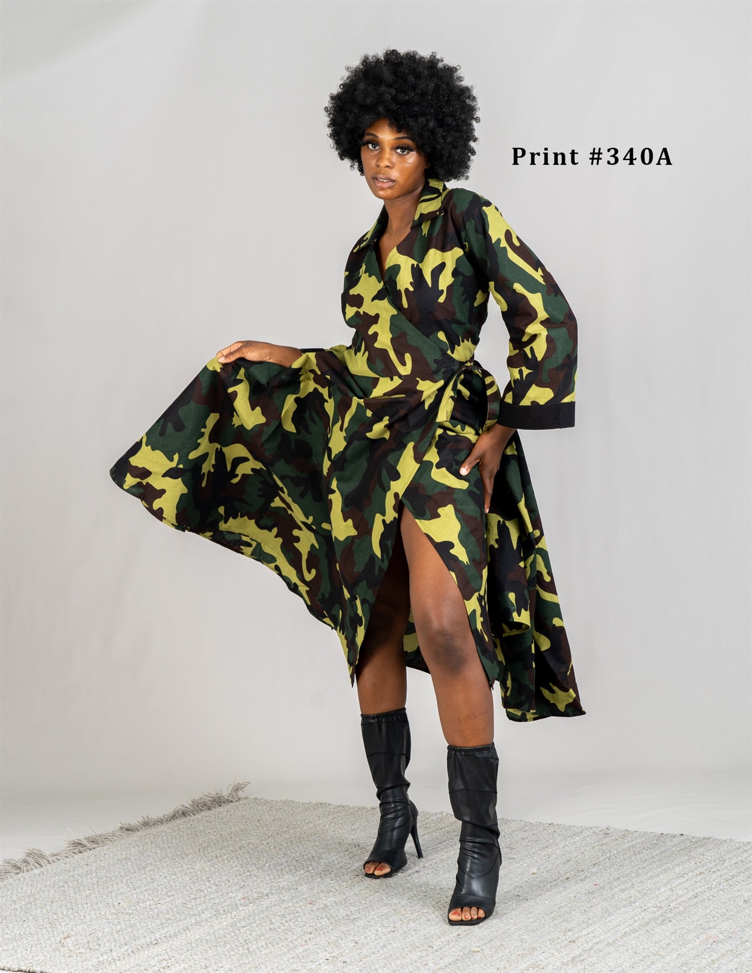 KaraChic 8007 Long Sleeve Camouflage Wrap Dress