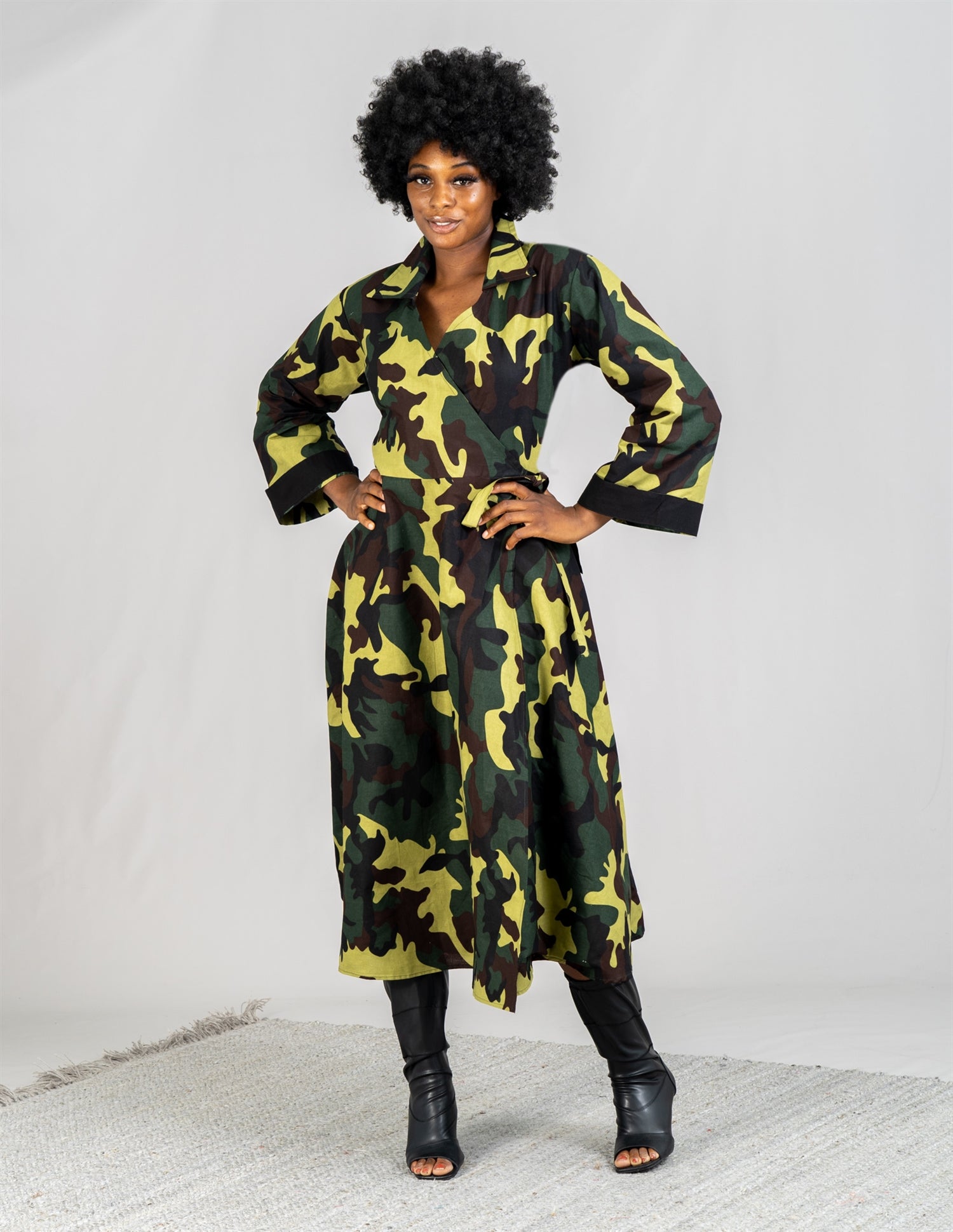 KaraChic 8007 Long Sleeve Camouflage Wrap Dress