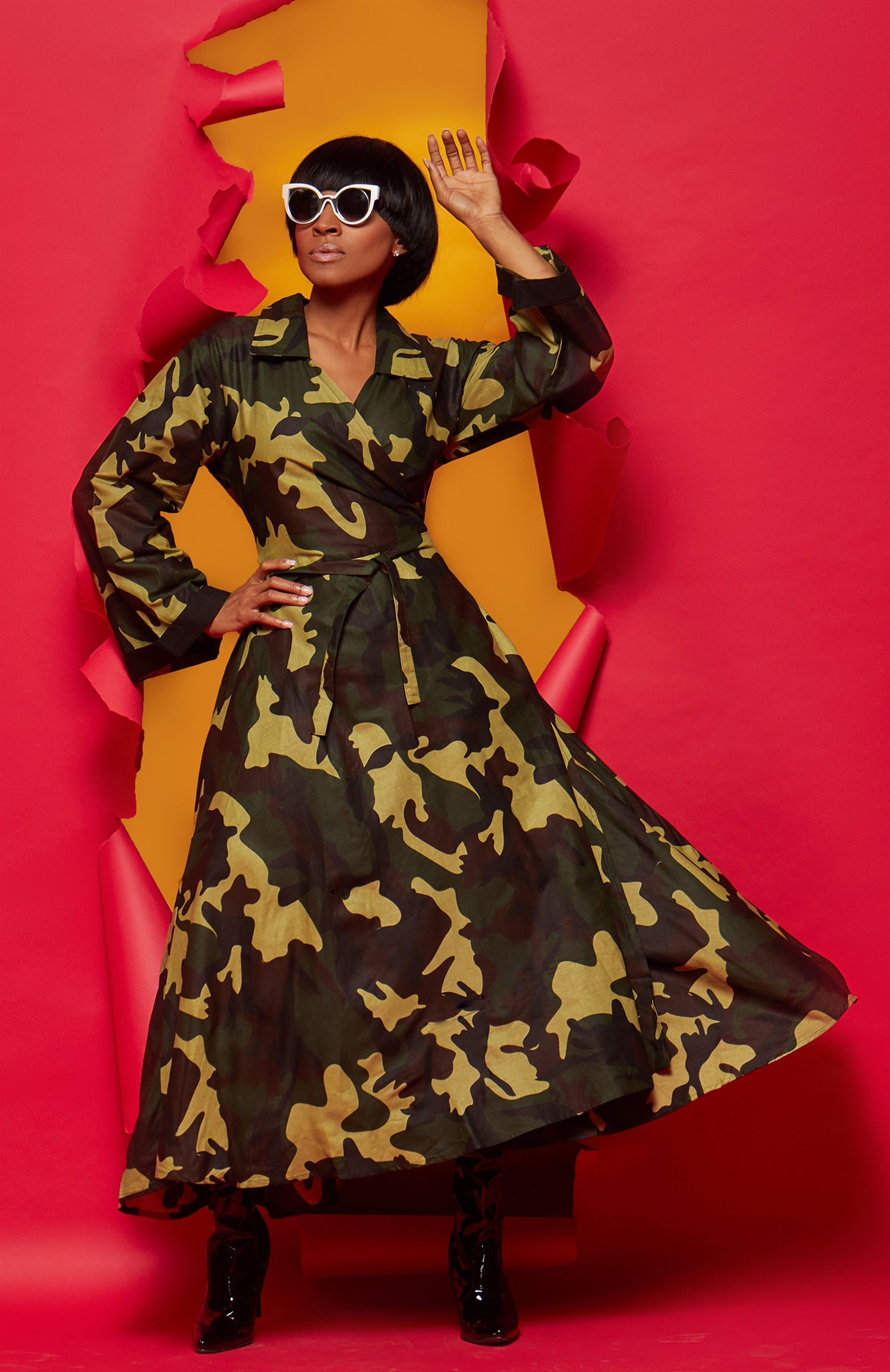 KaraChic 8007 Long Sleeve Camouflage Wrap Dress