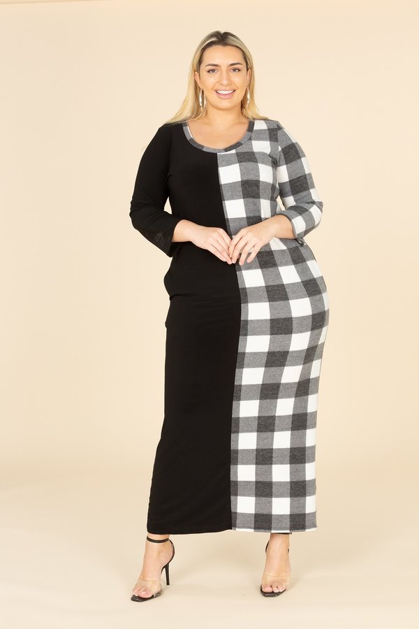 Karen T Designs 9043 Print and Solid Maxi Dress