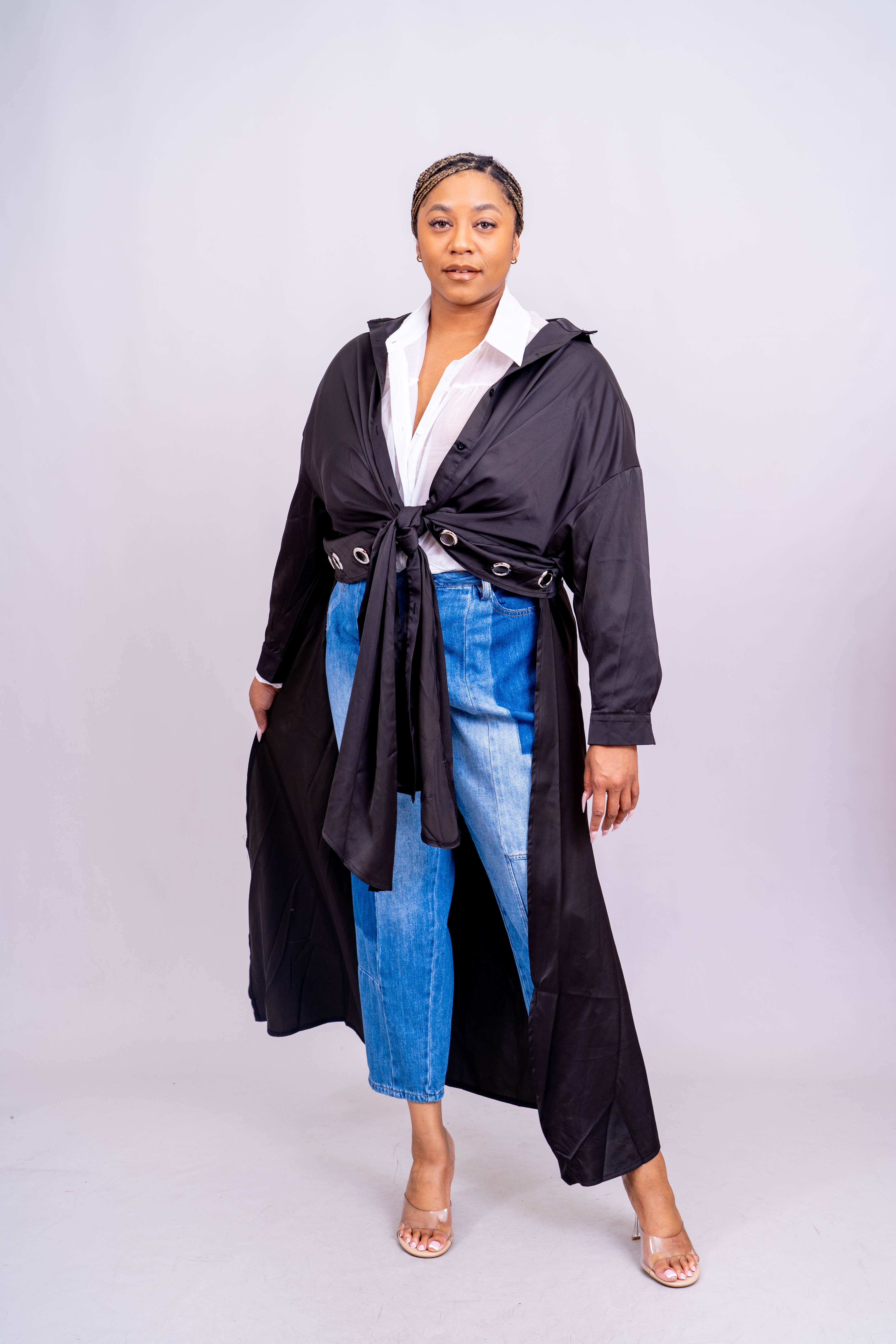 KaraChic CHH21028 Grommet Trench-back Button-front Tunic Duster