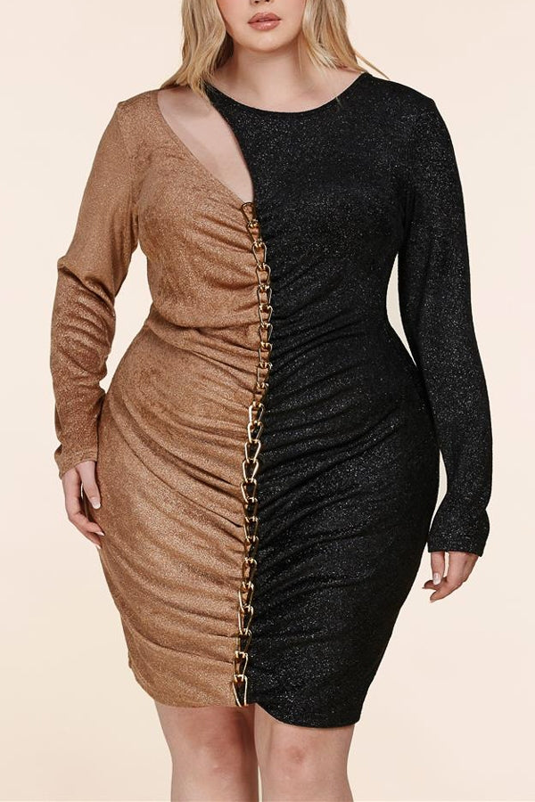 L'atiste by Amy PLD51940X Shimmer Colorblock PlusSize Dress