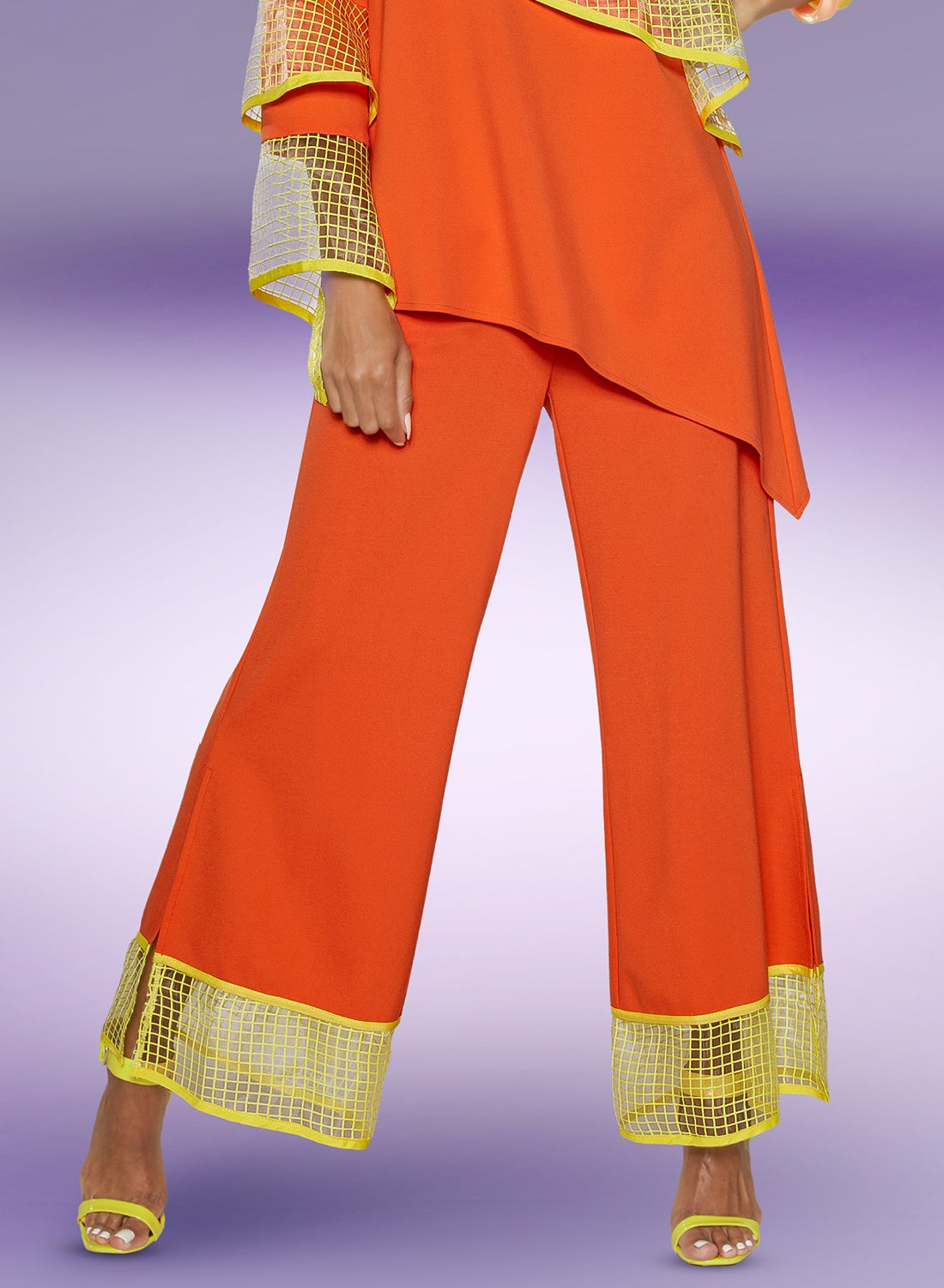 Love the Queen 17375P Mesh Trim Chiffon Pants