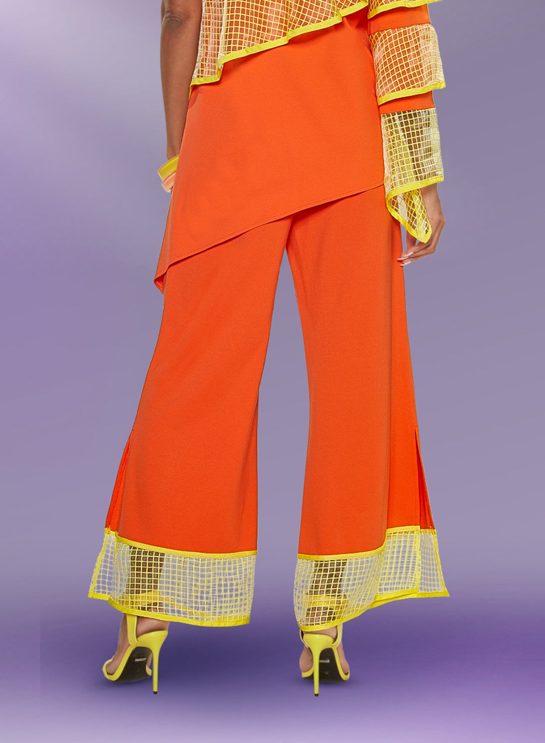 Love the Queen 17375P Mesh Trim Chiffon Pants