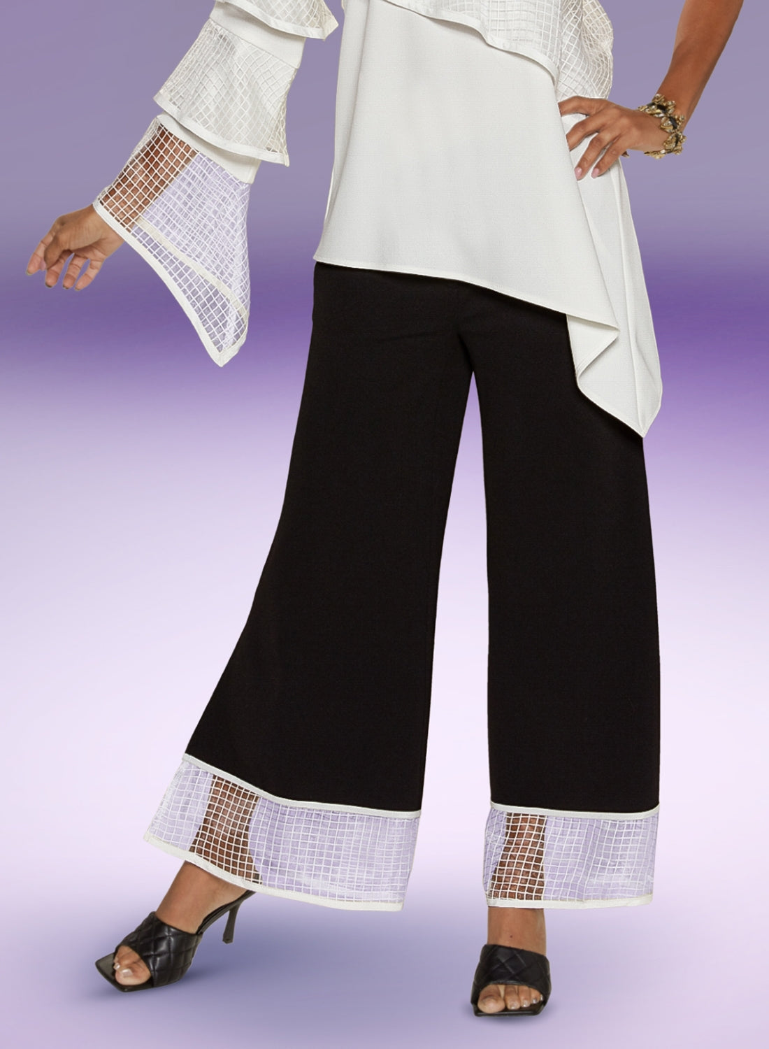 Love the Queen 17375P Mesh Trim Chiffon Pants