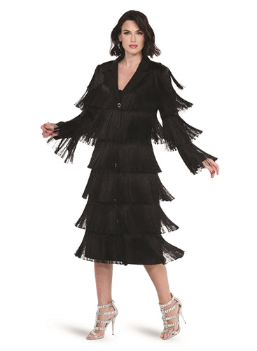 Love The Queen 17581 Layered Fringe Coat Dress