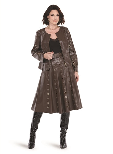 Love The Queen 17582 2pc Faux Leather Grommet Skirt Suit