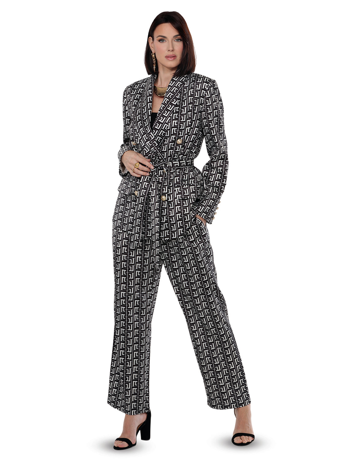 Love The Queen 17602 2pc Print Jacket and Pant Set