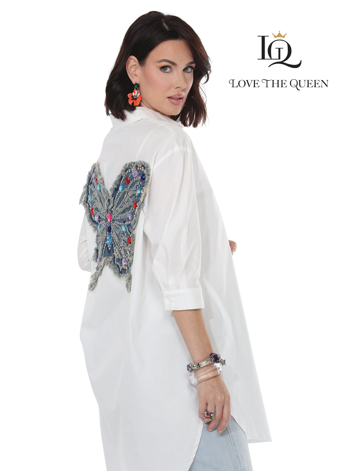 Love The Queen 17604 Butterfly Sequin Tunic Top