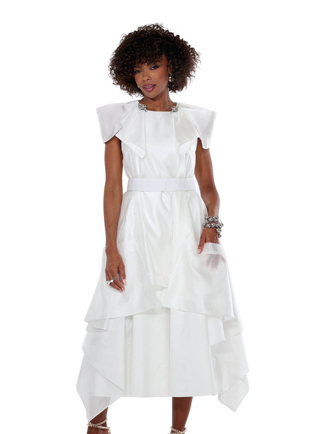 Love The Queen 17607 Asymetrical Tiered Sheer Dress