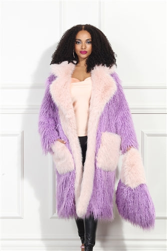 Luxe Moda LM348 Faux Fur Two Tone Coat