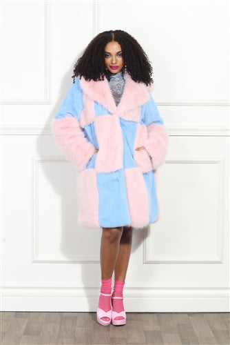 Luxe Moda LM354 Pastel Faux Fur Coat with Tie Belt