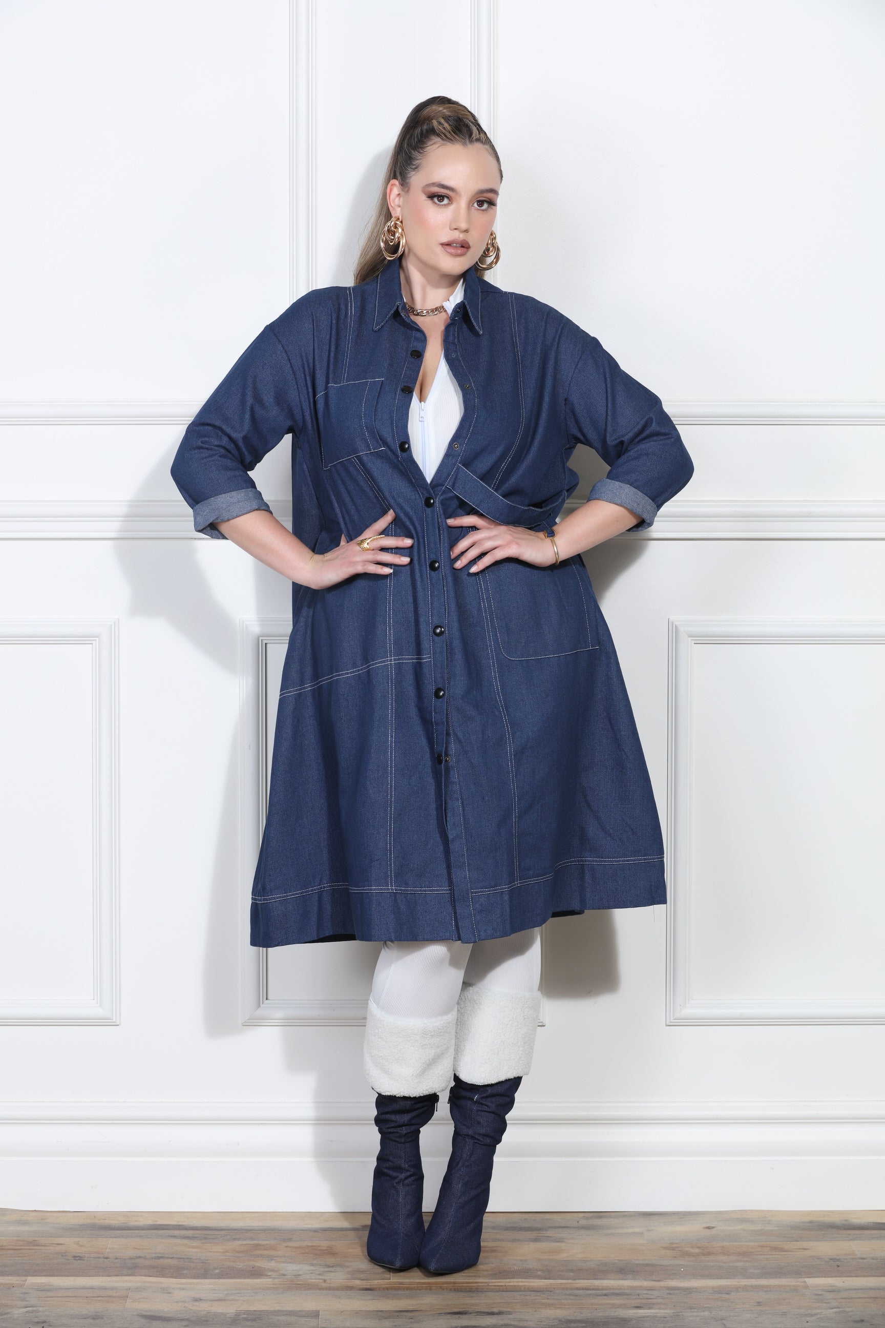 Luxe Moda LM413 Denim Coat Dress