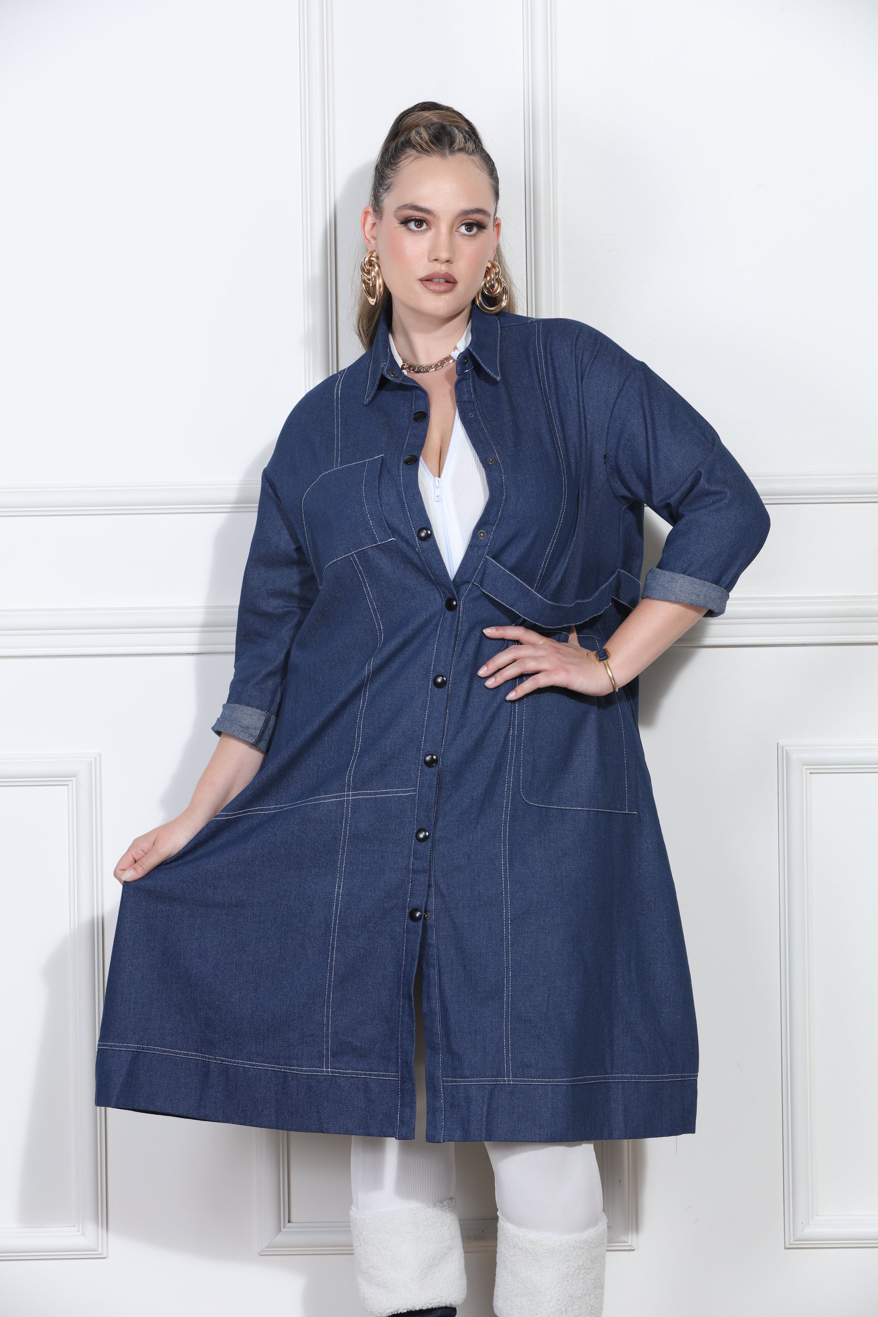 Luxe Moda LM413 Denim Coat Dress