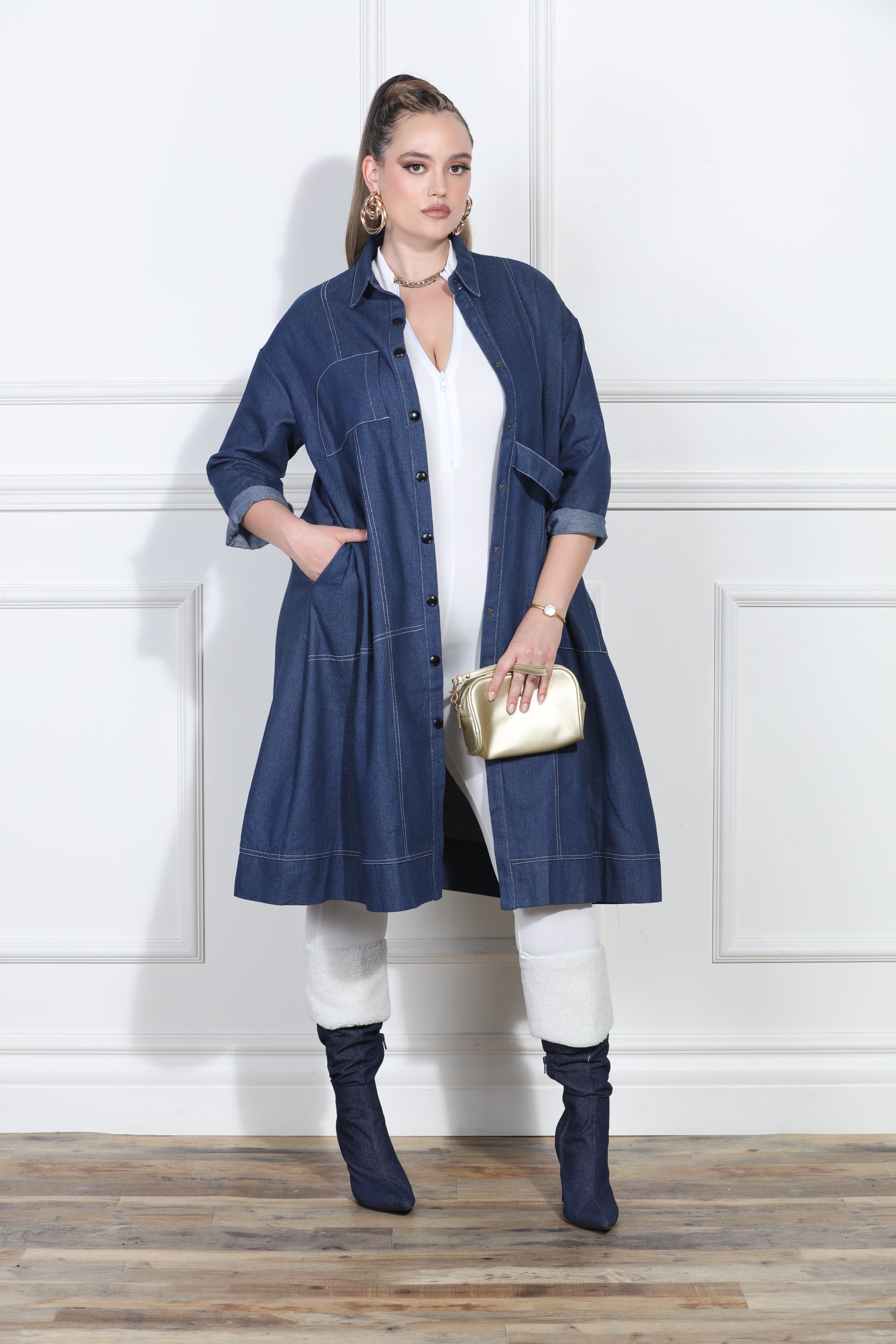 Luxe Moda LM413 Denim Coat Dress