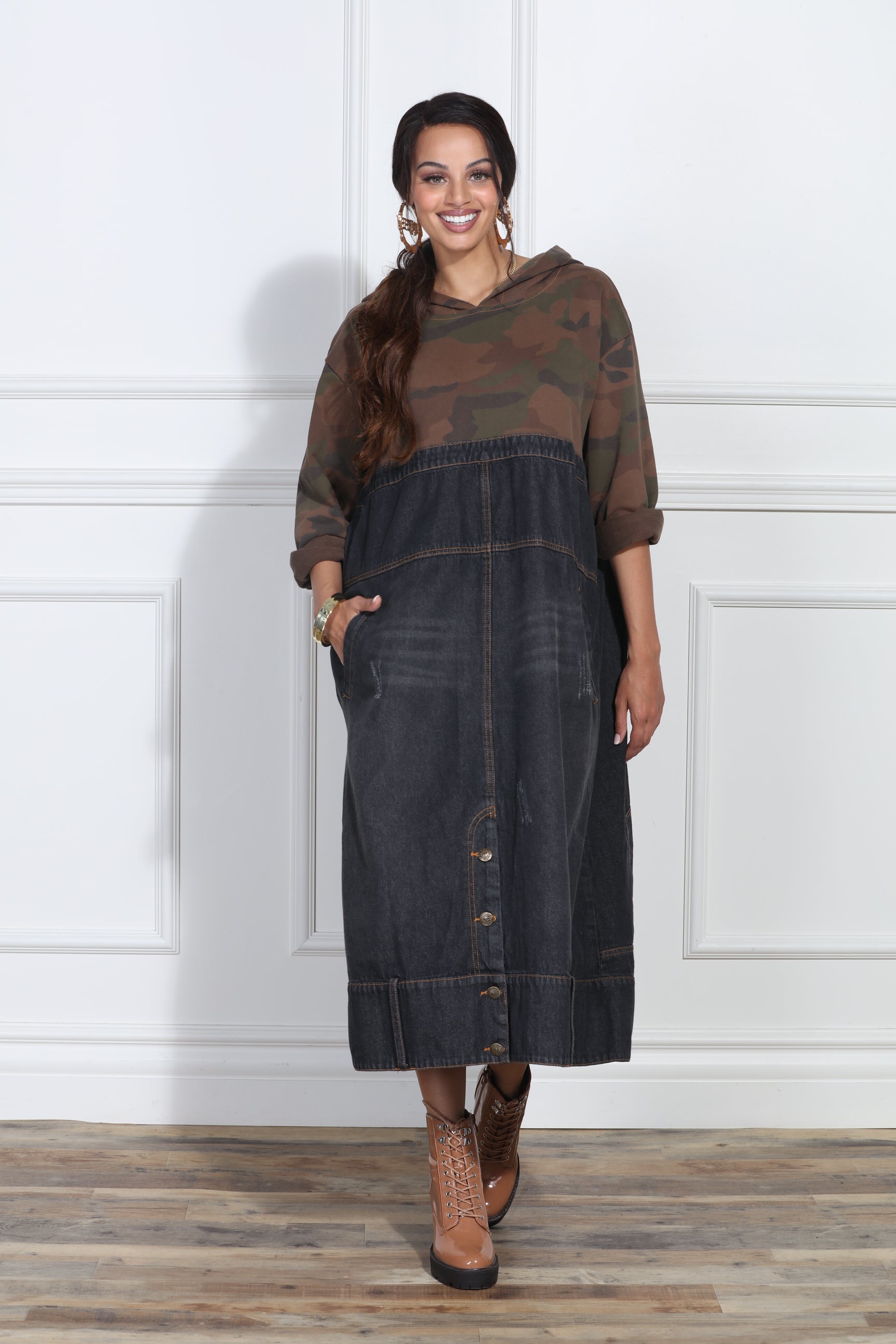 Luxe Moda LM416 Camo Denim Dress