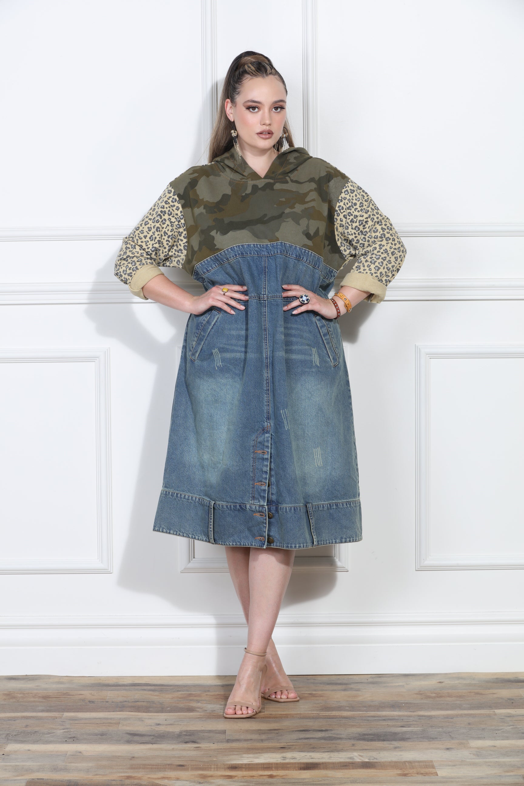 Luxe Moda LM417 Print Denim Dress