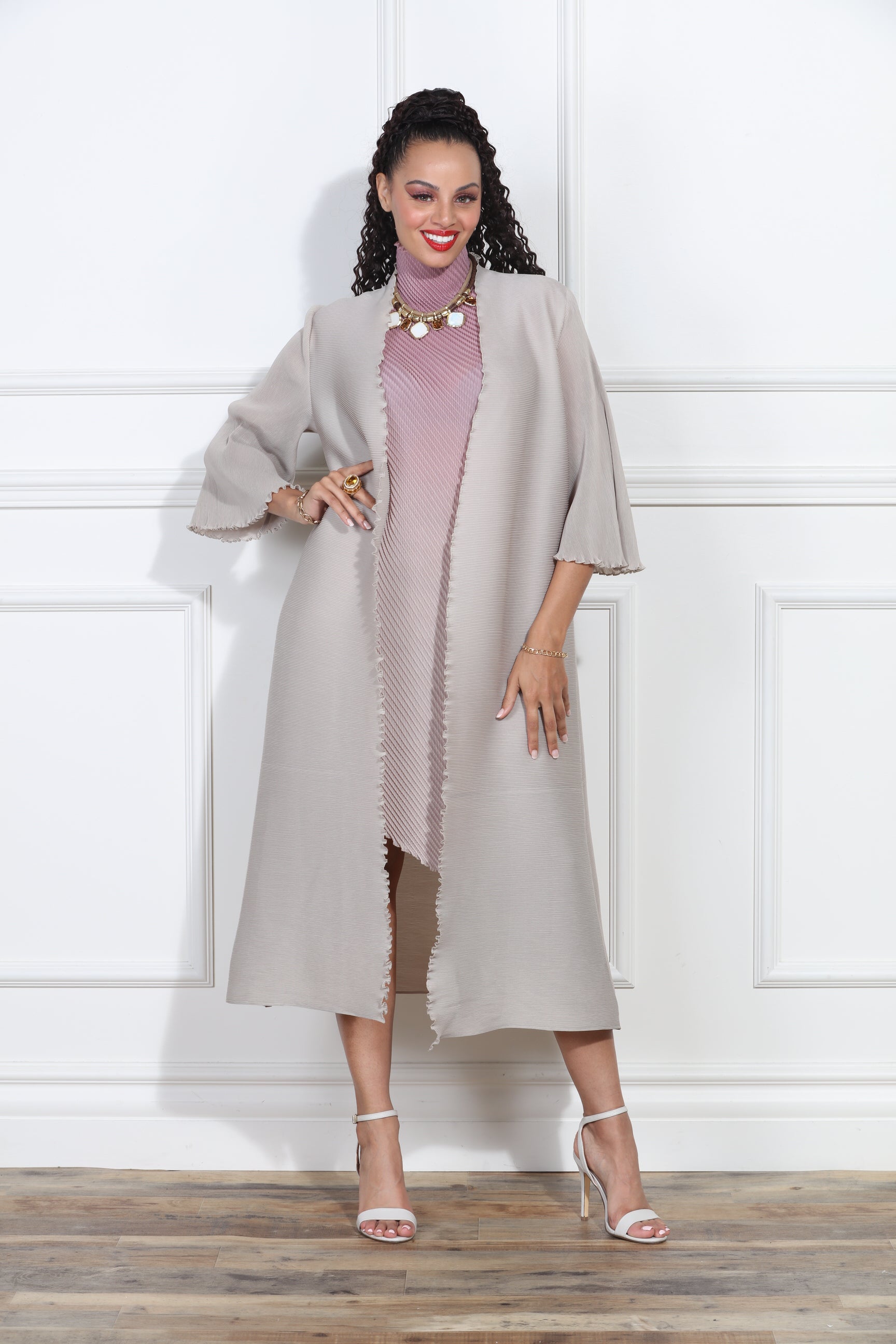 Luxe Moda LM419 Pleated Dress with Duster