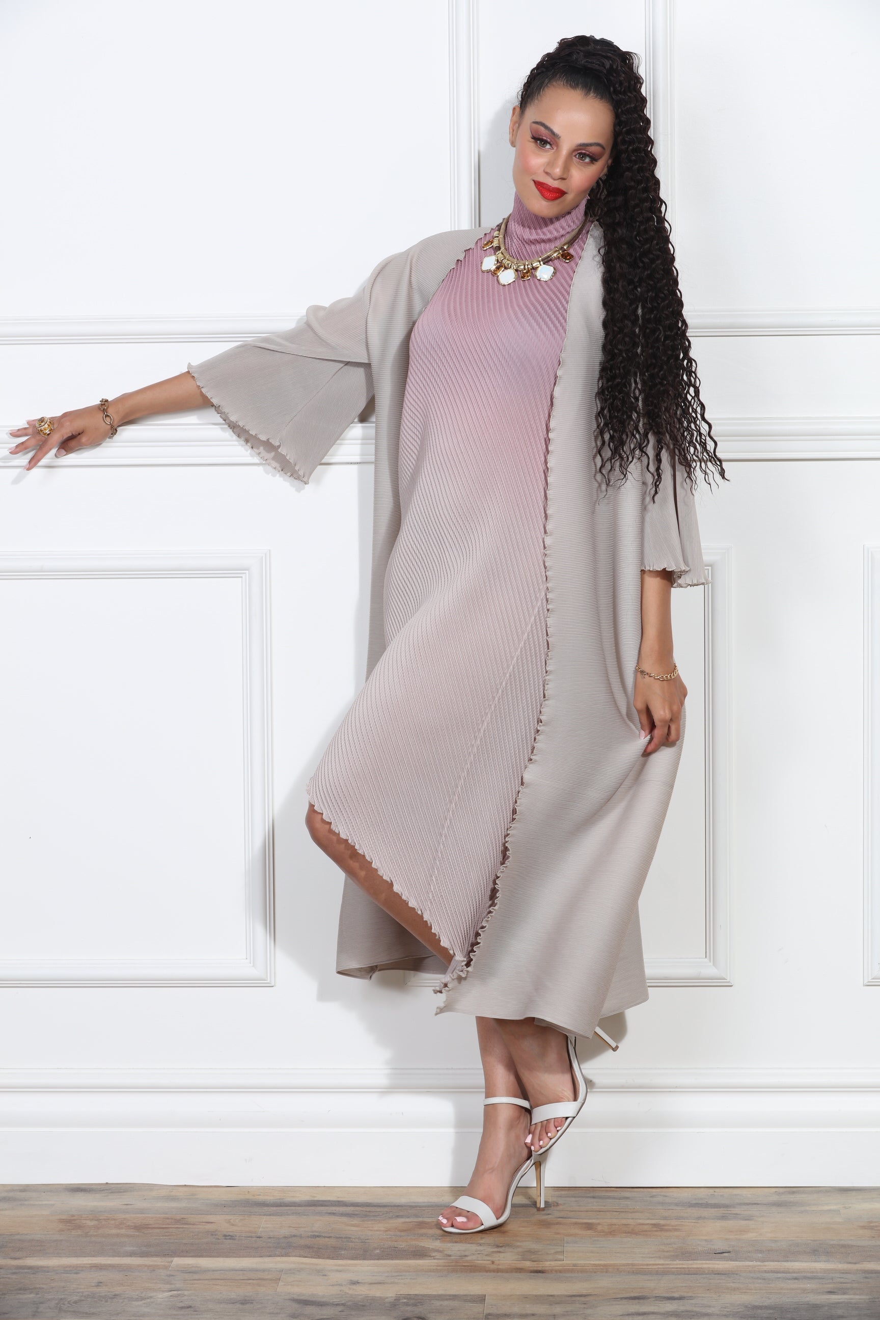 Luxe Moda LM419 Pleated Dress with Duster